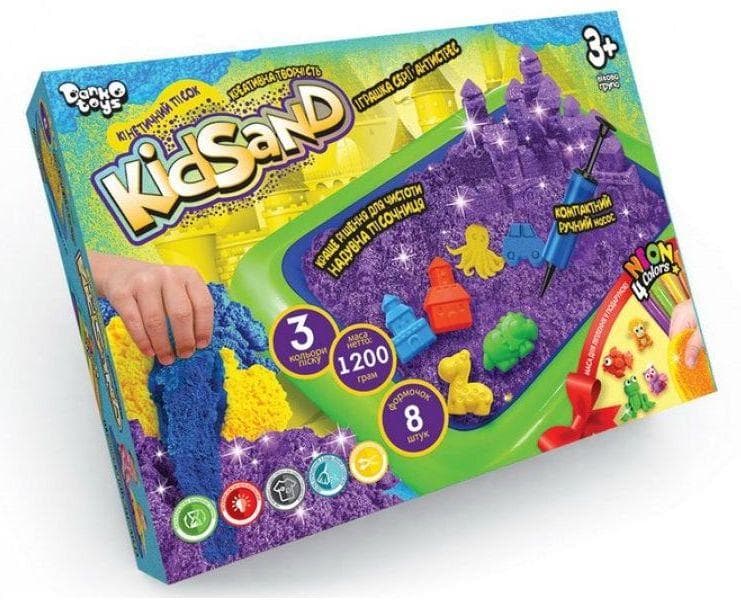 Набір Кінетичний пісок + Тісто для ліплення "KidSand" 1,2 кг з пісочницею