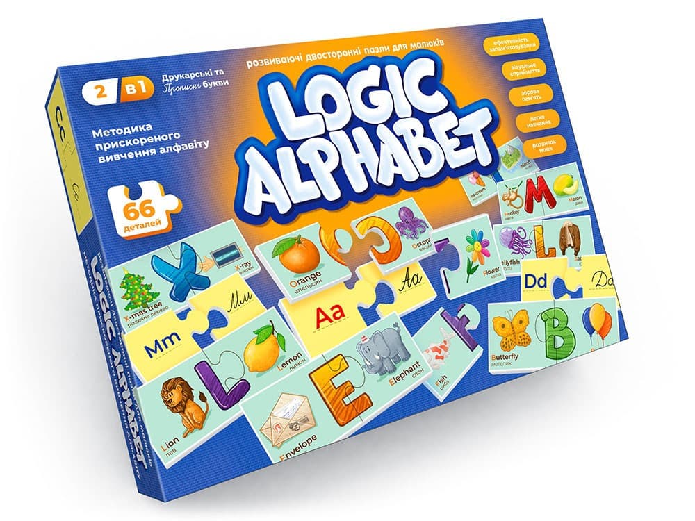 Розвиваючі двосторонні пазли "Logic Alphabet" (англ/укр) Danko Toys