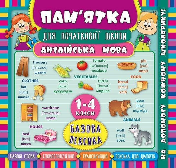 Пам’ятка для початкової школи — Англійська мова. Базова лексика. 1—4 класи НУШ