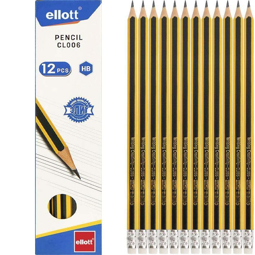 Карандаш простой Ellott CL-006-12 с резинкой НВ