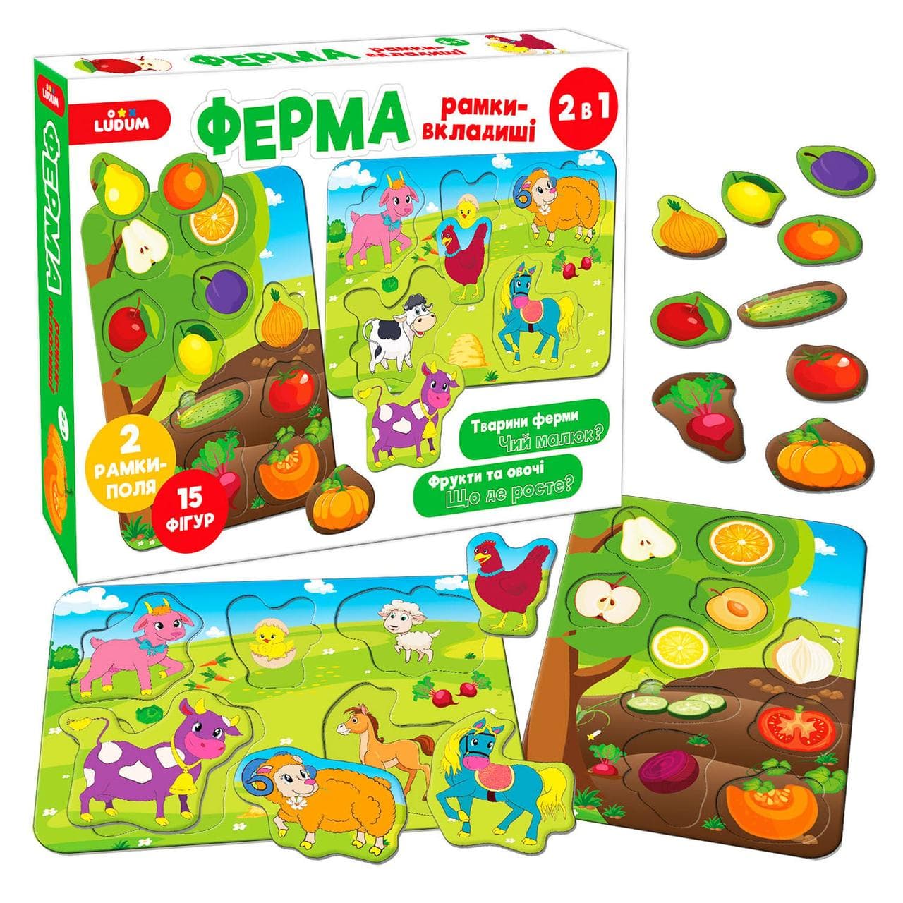 Гра настільна ME5032-14 EN Ферма Рамки-вкладиші 2в1 "Ludum"