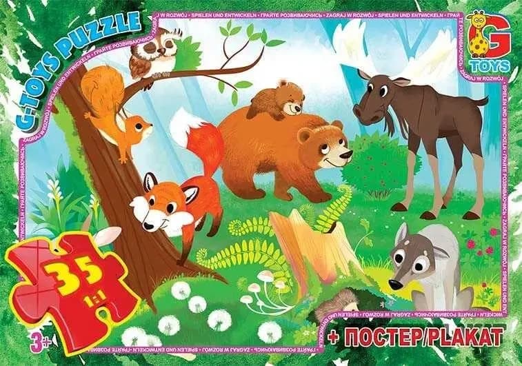 Пазли 35 ел. "G Toys" "Вчимося з задоволенням: Лісові мешканці" GF 04 + постер, в коробці