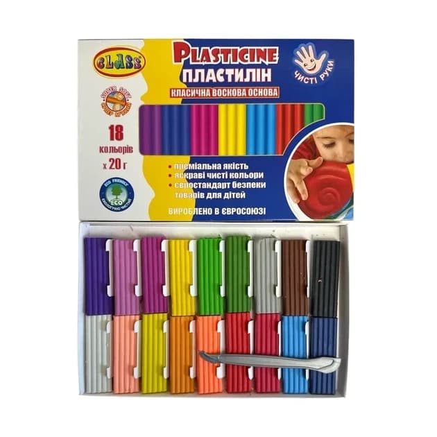 Пластилін восковий супер мякий "Чисті руки" ECO MAXI 18 кольорів, 360 гр. 7660С Class
